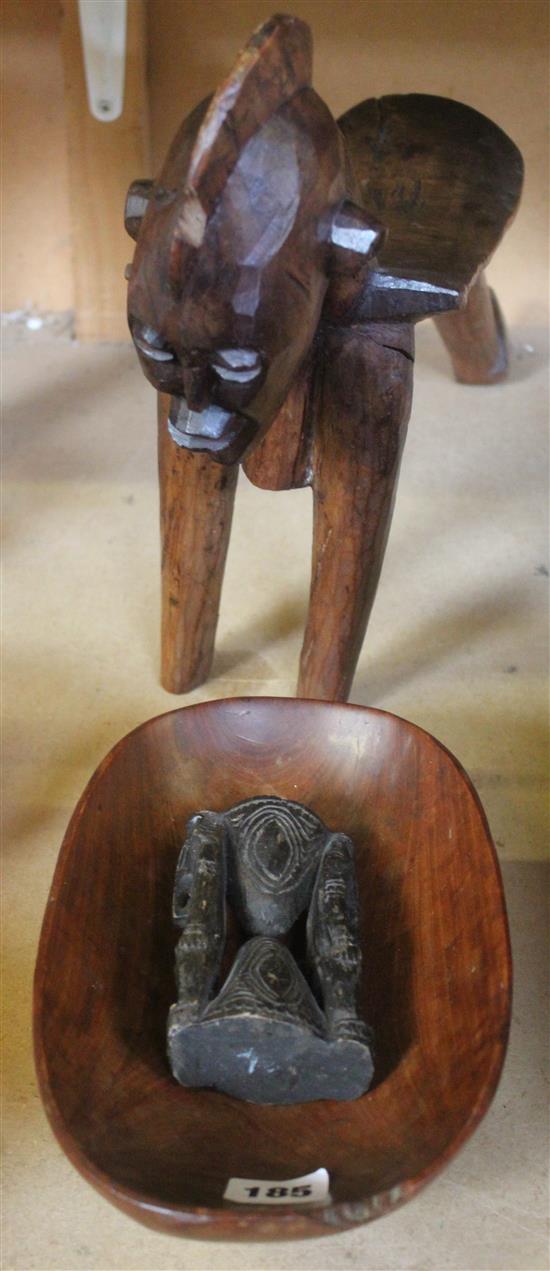 Carved tribal stand, bowl & small stand